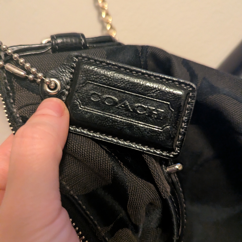 Coach Black Leather Bag with Chain Detail